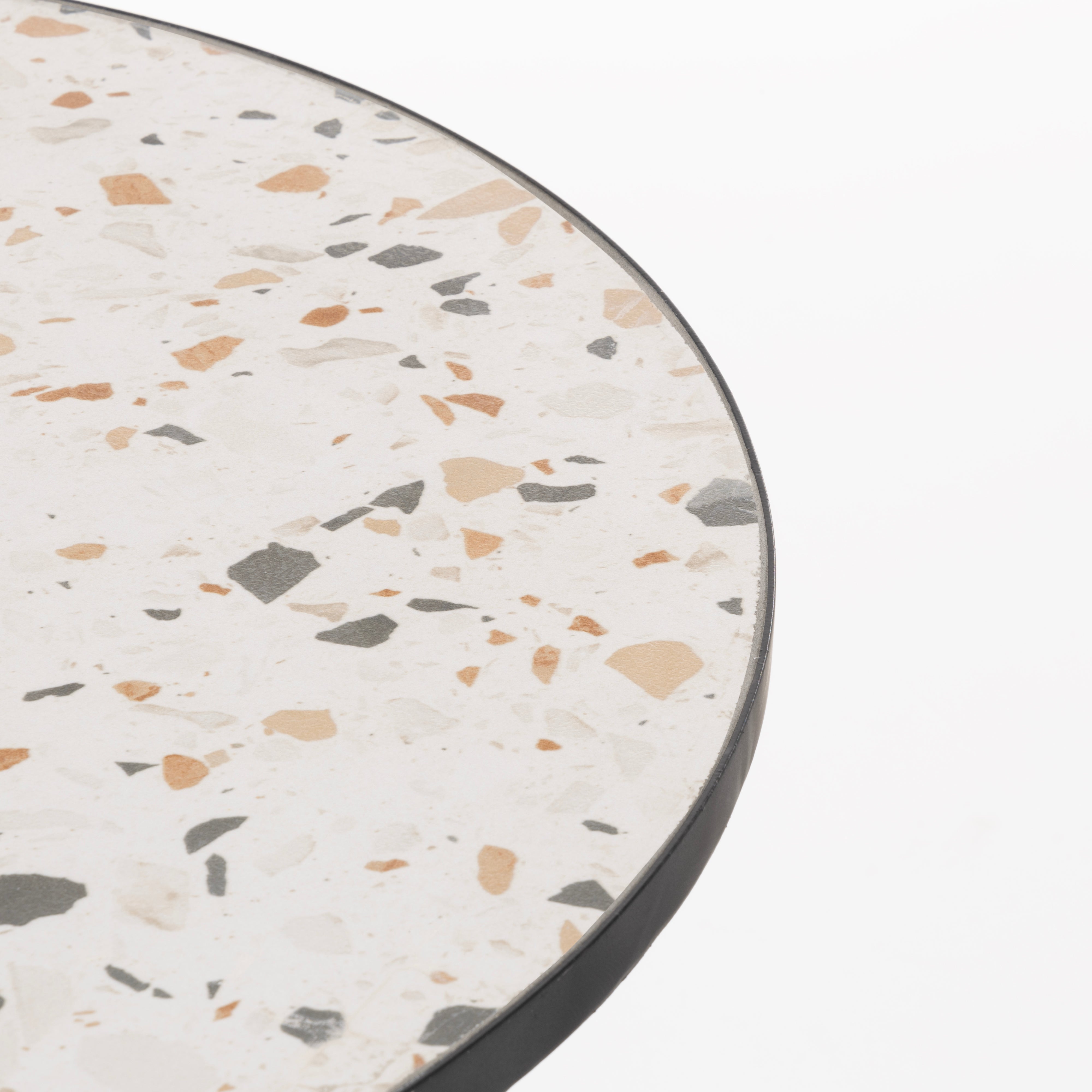 VESTIAMO CASA GIARDINO - Set giardino Bistrot tavolo rotondo 60 cm e 2 sedie in metallo Nero e Top in ceramica Effetto Mosaico